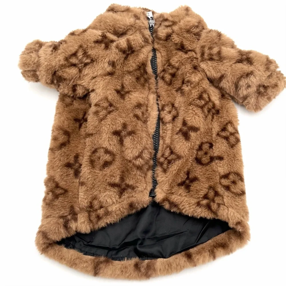 Soft Brown Faux Fur Cozy Dog Zip Up Jacket